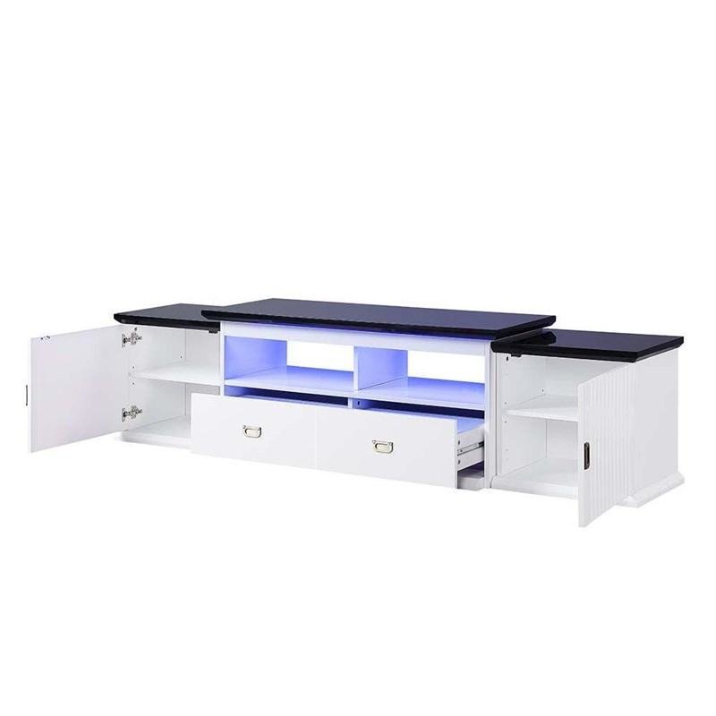 ACME Barend TV Stand w/LED, White & Black High Gloss Finish