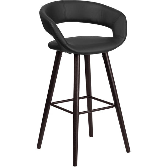 Brynn Series 29'' High Contemporary Cappuccino Wood Barstool in Black Vinyl