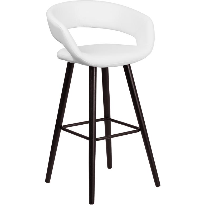 Brynn Series 29'' High Contemporary Cappuccino Wood Barstool in White Vinyl