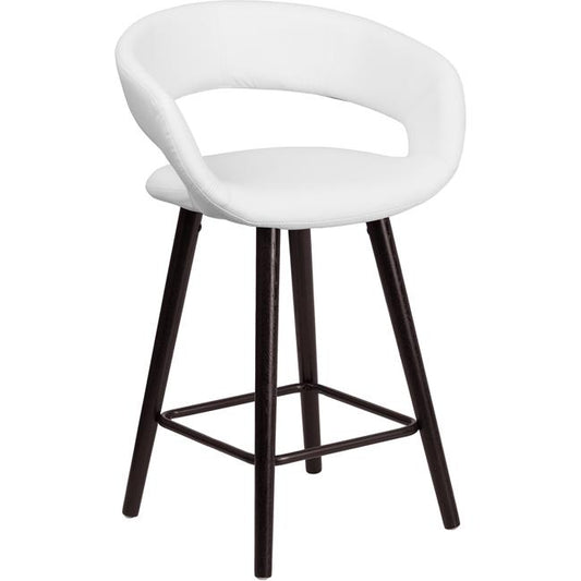 Brynn Series 23.75'' High Contemporary Cappuccino Wood Counter Height Stool in White Vinyl