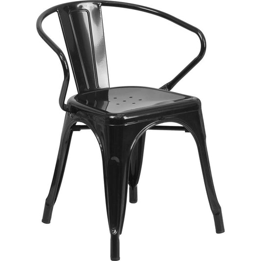 Commercial Grade Black Metal Indoor-Outdoor Chair with Arms