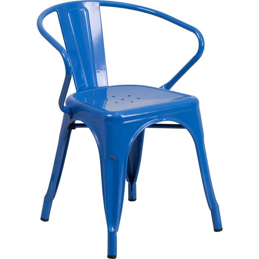 Commercial Grade Blue Metal Indoor-Outdoor Chair with Arms