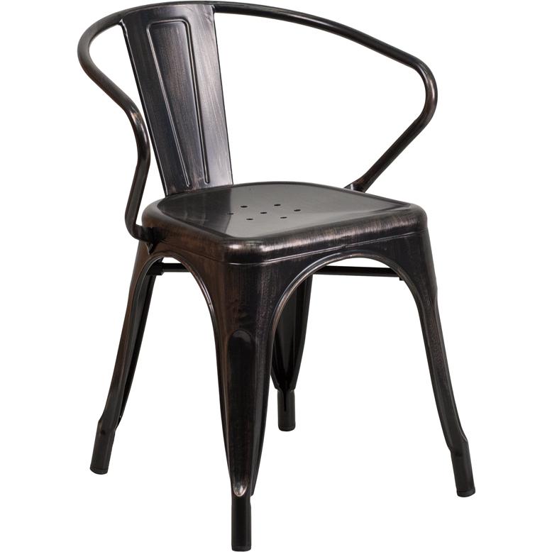 Commercial Grade Black-Antique Gold Metal Indoor-Outdoor Chair with Arms