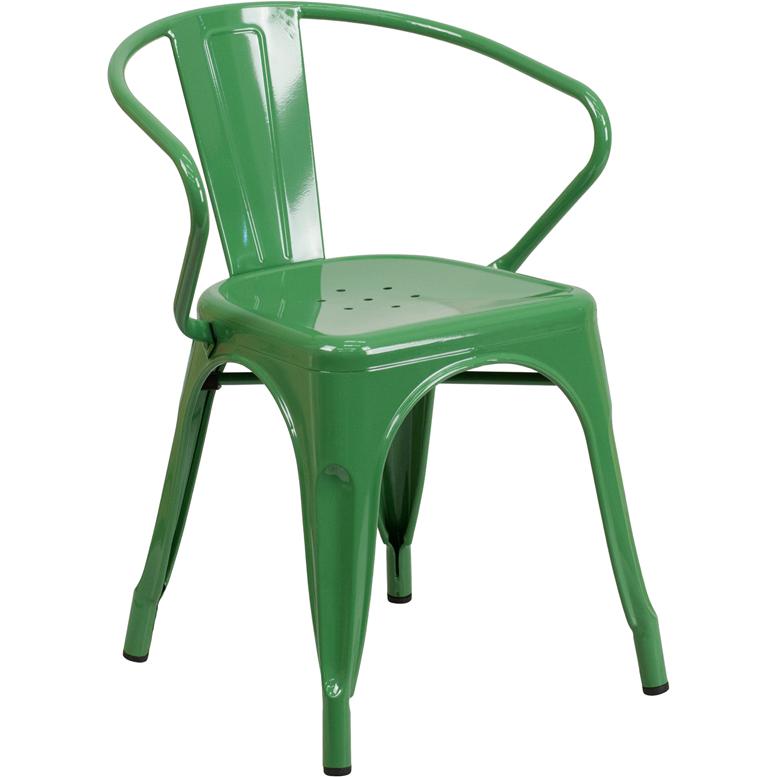 Commercial Grade Green Metal Indoor-Outdoor Chair with Arms