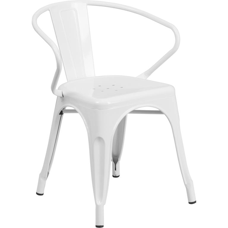 Commercial Grade White Metal Indoor-Outdoor Chair with Arms