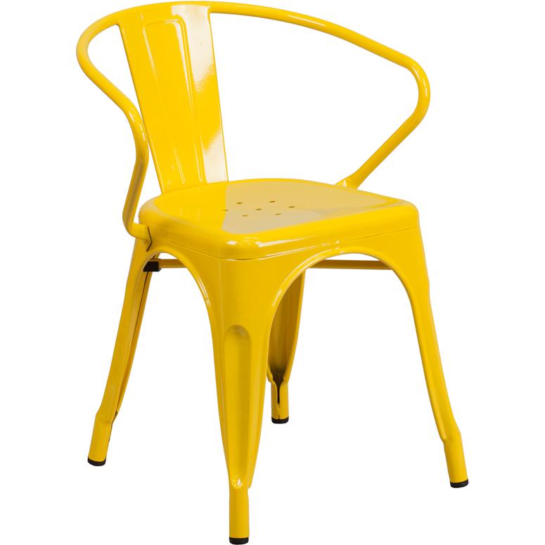 Commercial Grade Yellow Metal Indoor-Outdoor Chair with Arms