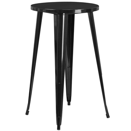 24'' Round Black Metal Indoor-Outdoor Bar Height Table