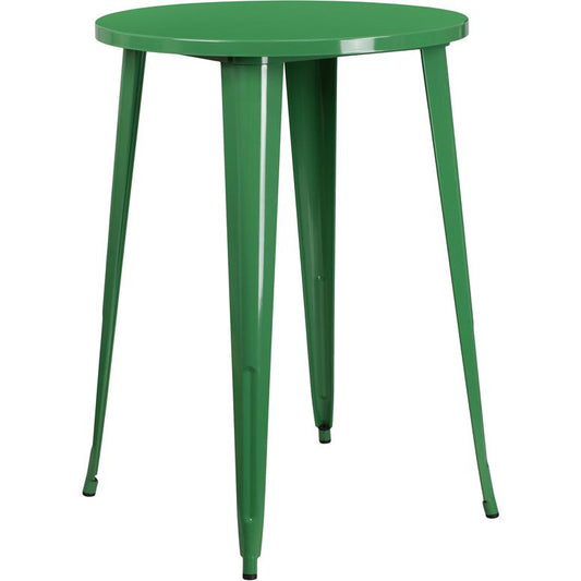 30'' Round Green Metal Indoor-Outdoor Bar Height Table