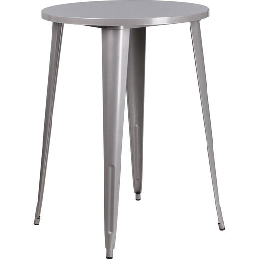 30'' Round Silver Metal Indoor-Outdoor Bar Height Table