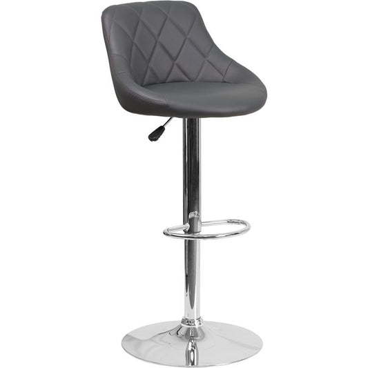 Contemporary Gray Vinyl Bucket Seat Adjustable Height Barstool with Chrome Base