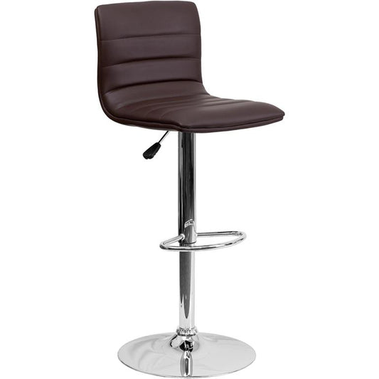 Modern Brown Vinyl Adjustable Bar Stool with Back, Counter Height Swivel Stool with Chrome Pedestal Base