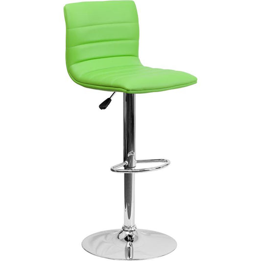 Modern Green Vinyl Adjustable Bar Stool with Back, Counter Height Swivel Stool with Chrome Pedestal Base