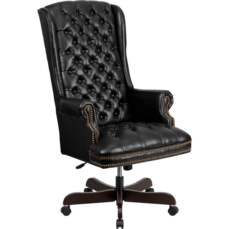 High Back Traditional Fully Tufted Black LeatherSoft Executive Swivel Ergonomic Office Chair with Arms