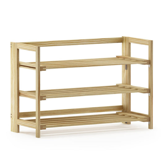 Furinno Alder Pine Solid Wood Foldable 3-Tier Shoe Rack, Natural