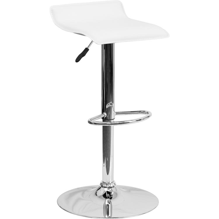 Contemporary White Vinyl Adjustable Height Barstool with Solid Wave Seat and Chrome Base