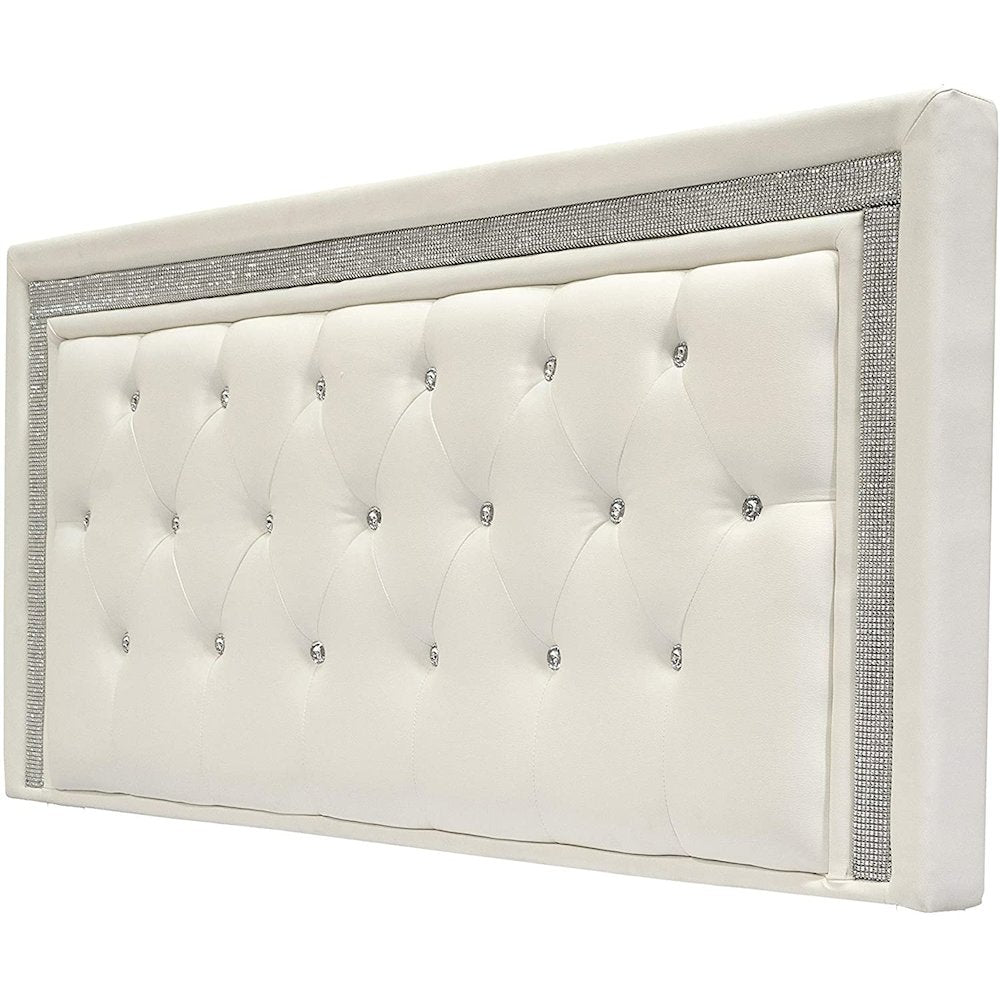 Best Master Faux Leather Full/Queen Headboard Tufted Crystal Rhinestone in White