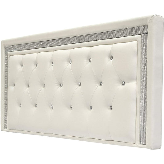 Best Master Faux Leather Full/Queen Headboard Tufted Crystal Rhinestone in White