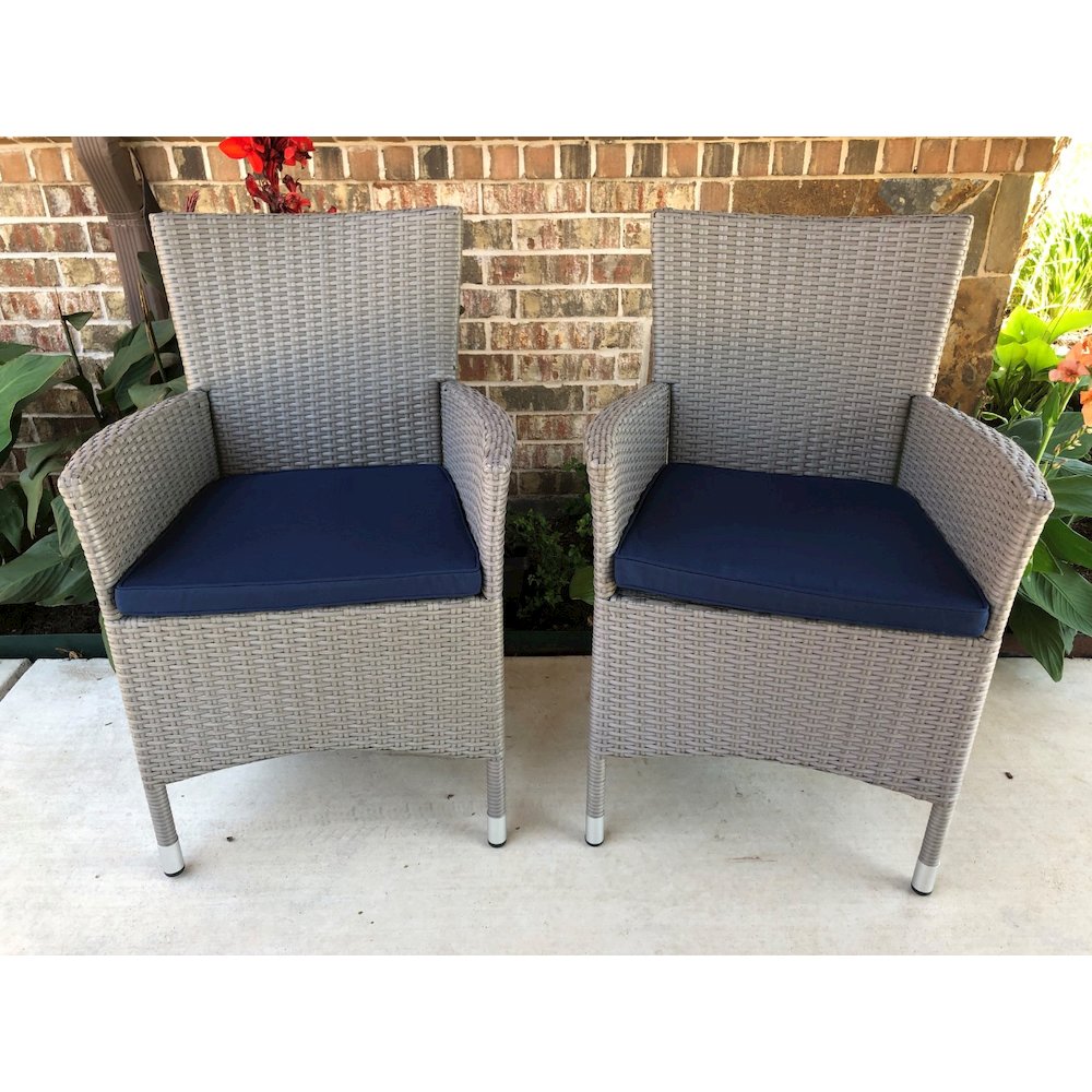 Bentana Resin Wicker/Steel Armchairs with Cushion (Set of 2)Light Grey