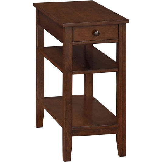 American Heritage 1 Drawer Chairside End Table with Charging Station and Shelves, Brown