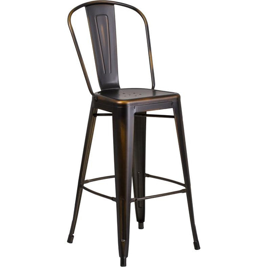 Commercial Grade 30" High Distressed Copper Metal Indoor-Outdoor Barstool with Back