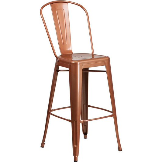 Commercial Grade 30" High Copper Metal Indoor-Outdoor Barstool with Back