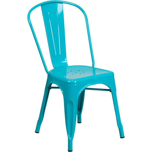 Commercial Grade Crystal Teal-Blue Metal Indoor-Outdoor Stackable Chair