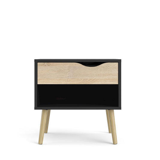 Diana 1 Drawer Nightstand, Black Matte/Oak Structure