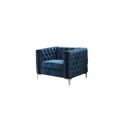 Best Master Furniture Aineias 38" Transitional Velvet Accent Chair in Navy