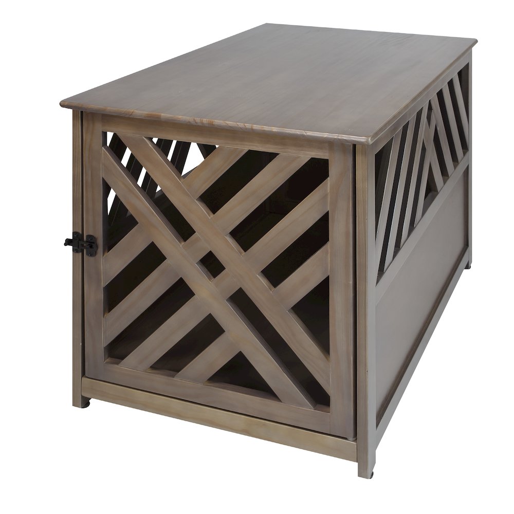 Modern Lattice Wooden Pet Crate End Table