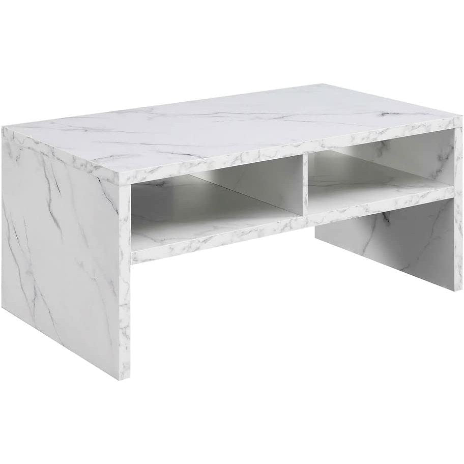 Northfield Admiral Deluxe Coffee Table with Shelves, White Faux Marble