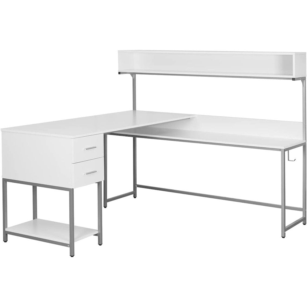 Techni Mobili L-Shape Desk with Hutch and Storage, White