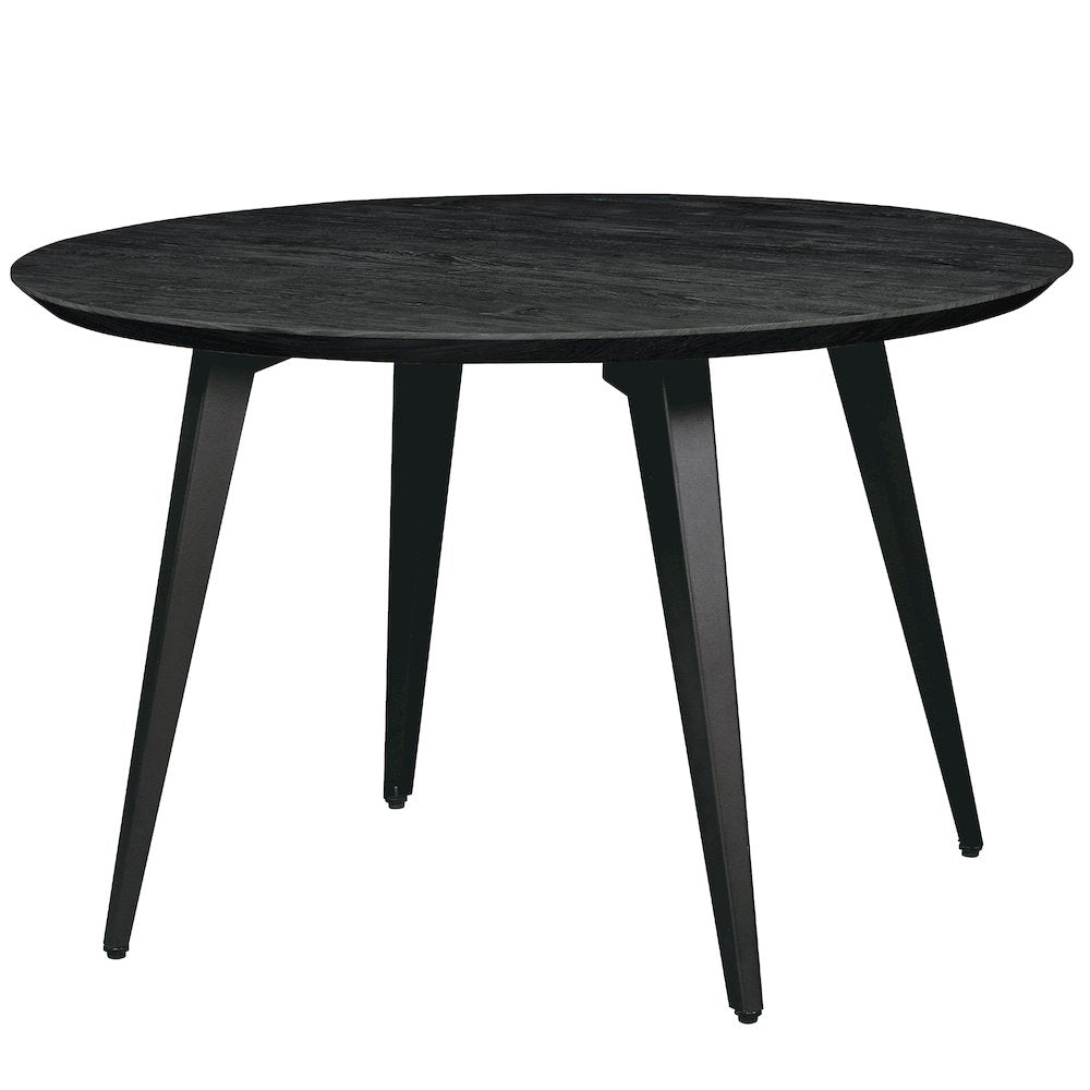 LeisureMod Ravenna Modern Round Wood 47" Dining Table With Metal Legs Ebony