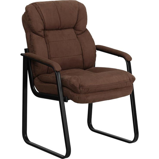 Brown Microfiber Executive Side Reception Chair with Lumbar Support and Sled Base