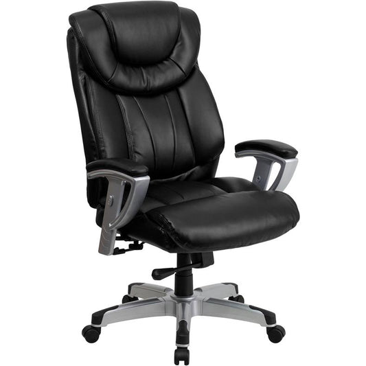 HERCULES Series Big & Tall 400 lb. Rated Black LeatherSoft Executive Ergonomic Office Chair with Silver Adjustable Arms