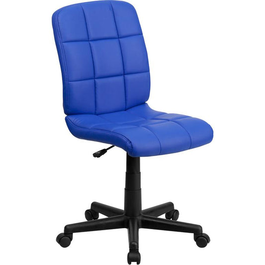 Mid-Back Blue Quilted Vinyl Swivel Task Office Chair