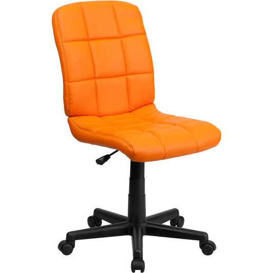 Mid-Back Orange Quilted Vinyl Swivel Task Office Chair