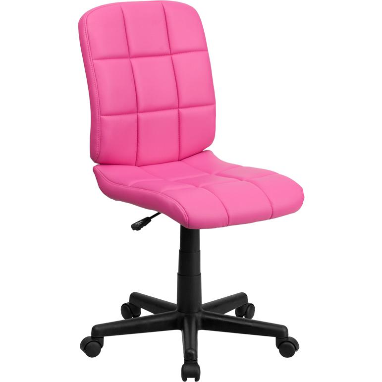 Mid-Back Pink Quilted Vinyl Swivel Task Office Chair