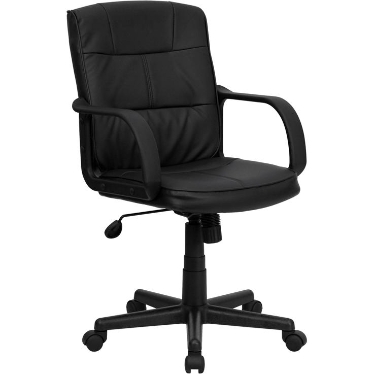 Mid-Back Black LeatherSoft Swivel Task Office Chair w/ Arms