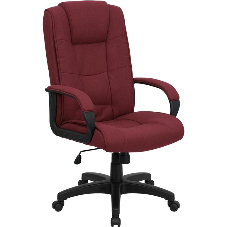 High Back Burgundy Fabric- Executive Swivel Office Chair with Arms