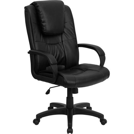 High Back Black LeatherSoft Executive Swivel Office Chair with Oversized Headrest and Arms