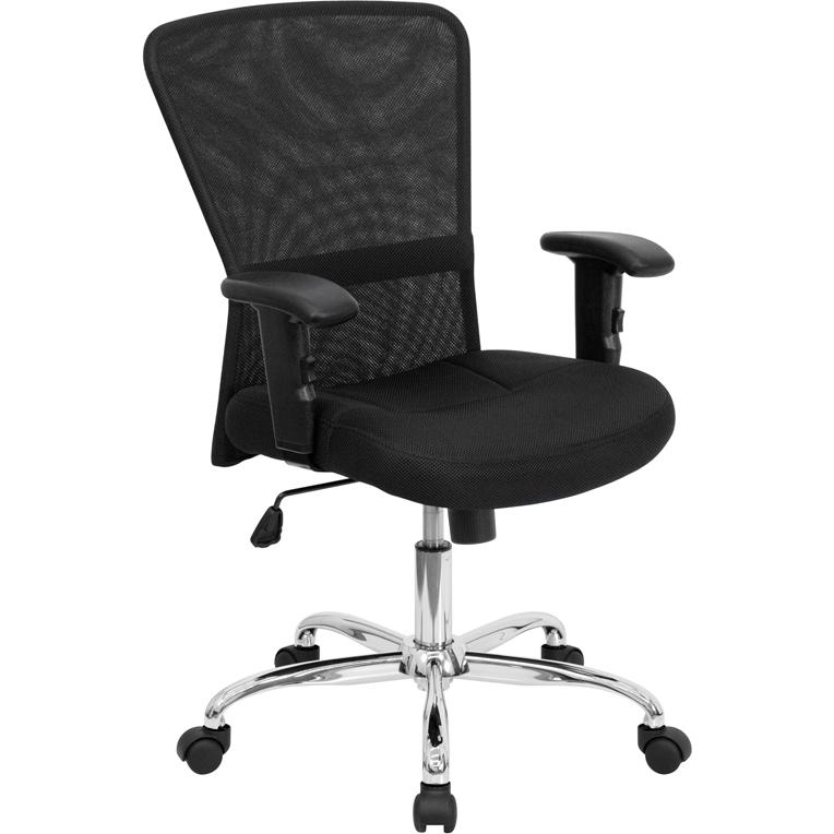 Mid-Back Black Mesh Contemporary Swivel Task Office Chair with Chrome Base and Adjustable Arms