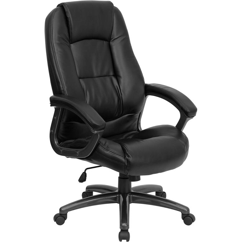 High Back Black LeatherSoft Executive Swivel Ergonomic Office Chair with Deep Curved Lumbar and Arms