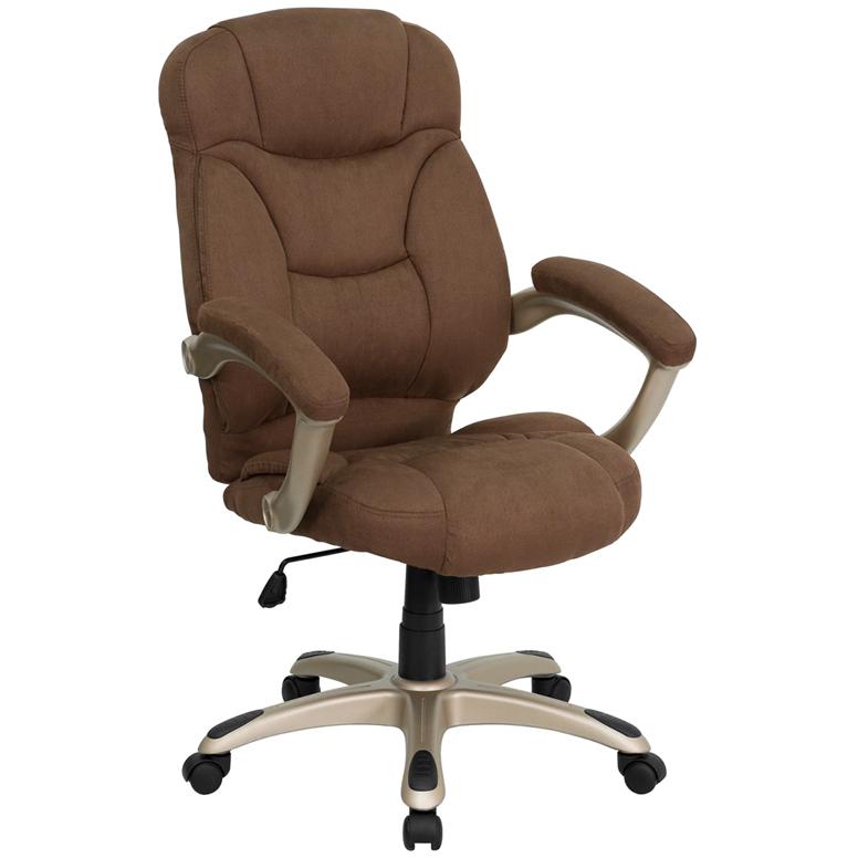 High Back Brown Microfiber Contemporary Executive Swivel Ergonomic Office Chair with Arms