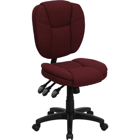 Mid-Back Burgundy Fabric Multifunction Swivel Ergonomic Task Office Chair with Pillow Top Cushioning