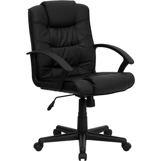 Mid-Back Black LeatherSoft Swivel Task Office Chair with Arms