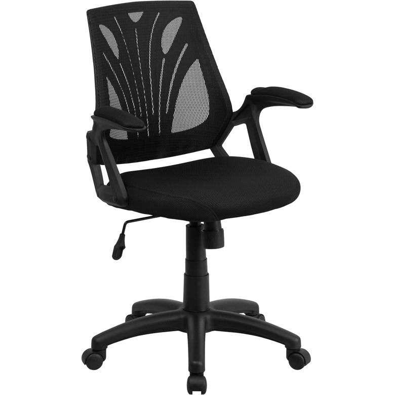 Mid-Back Designer Black Mesh Swivel Task Office Chair with Open Arms