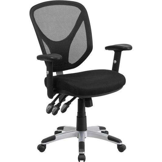 Mid-Back Black Mesh Multifunction Swivel Ergonomic Task Office Chair with Adjustable Arms