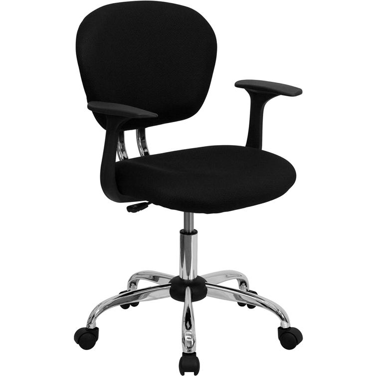 Mid-Back Black Mesh Padded Swivel Task Office Chair with Chrome Base and Arms