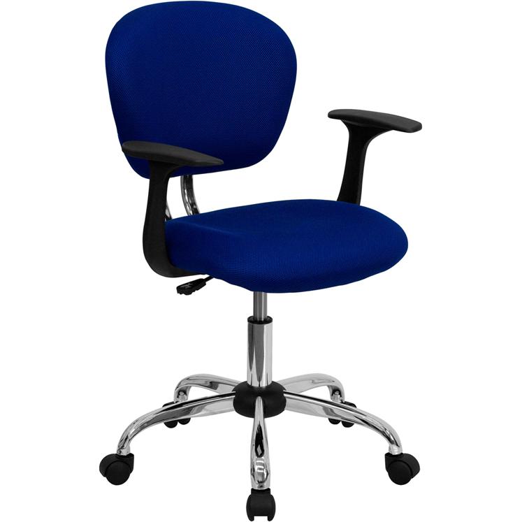 Mid-Back Blue Mesh Padded Swivel Task Office Chair with Chrome Base and Arms