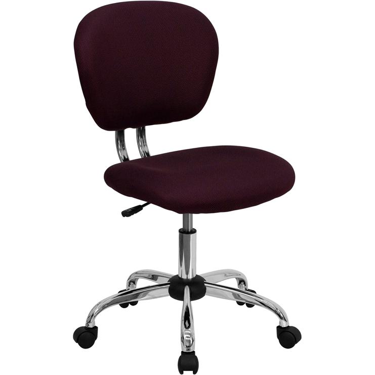 Mid-Back Burgundy Mesh Padded Swivel Task Office Chair with Chrome Base